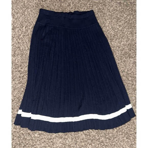 Women’s L Pleated Wool Blend Skirt VTG Russ Studio Cream Stripe At Hem - Picture 8 of 8